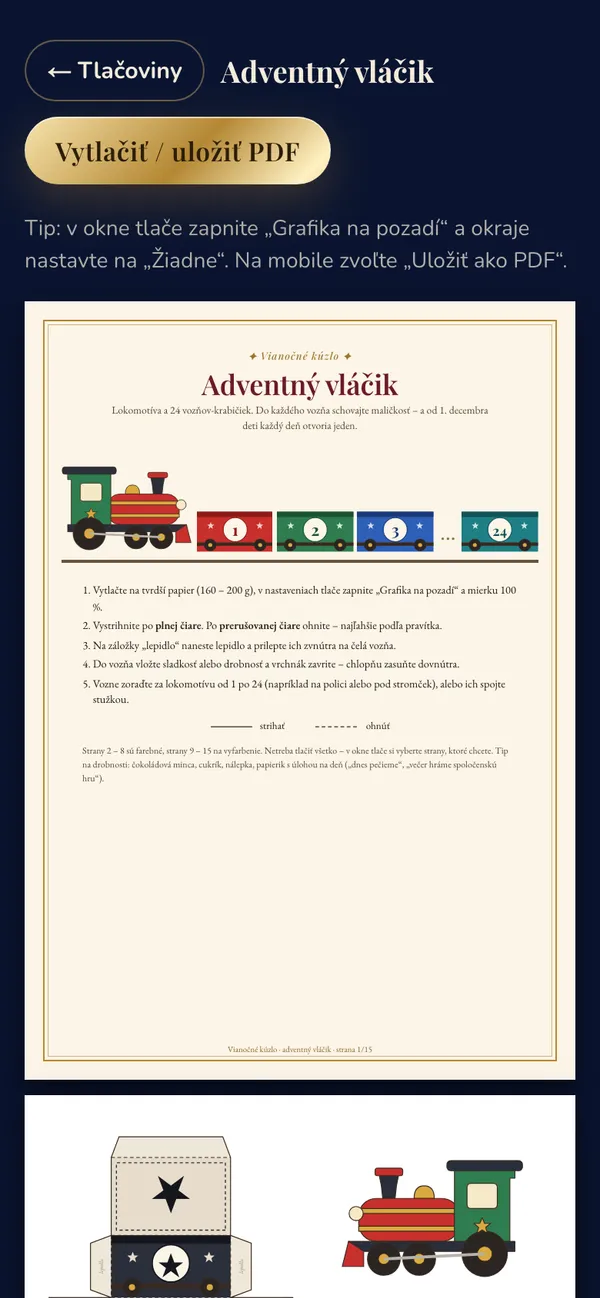 Adventný vláčik na tlač